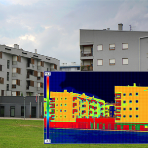 Infrared thermography image showing lack of thermal insulation on House
